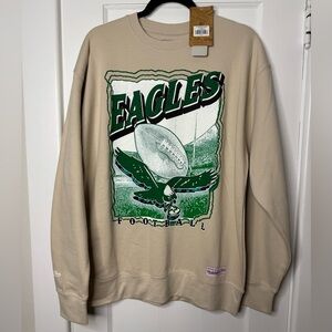 Philadelphia Eagles Mitchell & Ness Beige Eagles Crewneck Sweatshirt Size L NWT